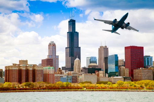 Chicago Skyline Panorama With Air Travel